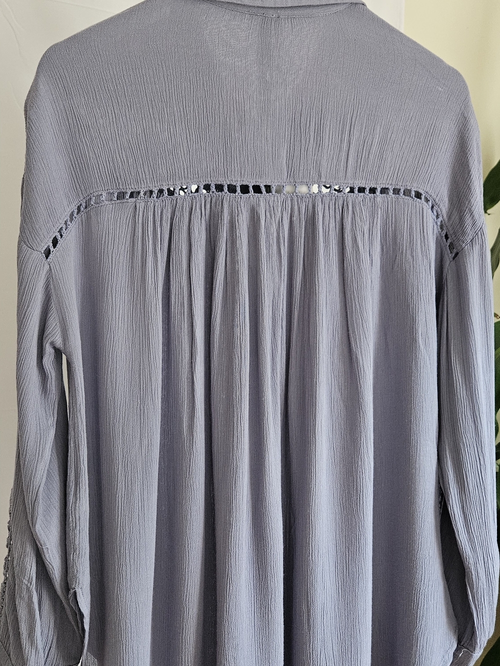 NWT Free People Blue Crochet Inset Button Down Gauze Blouse Boho Top Size S - Picture 6 of 14